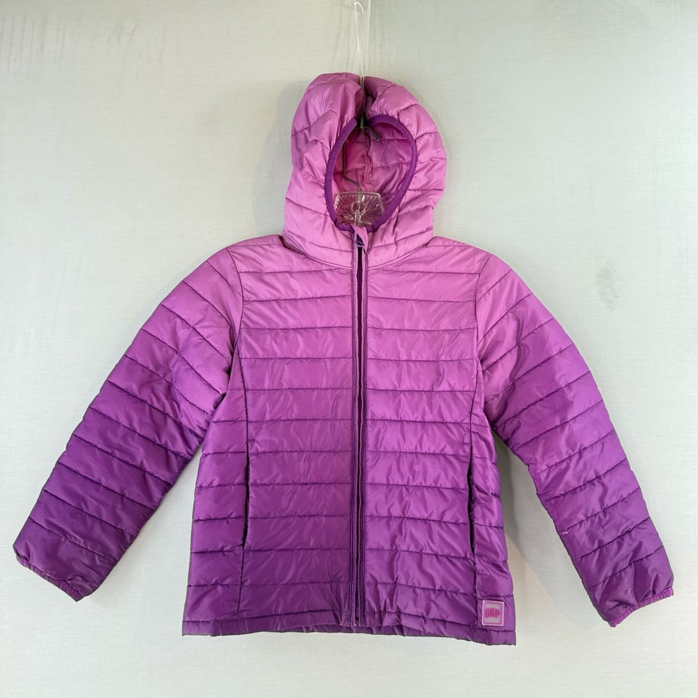 GAP Girls Pink and Purple Ombre Primaloft Lightweight Hooded Puffer Jacket